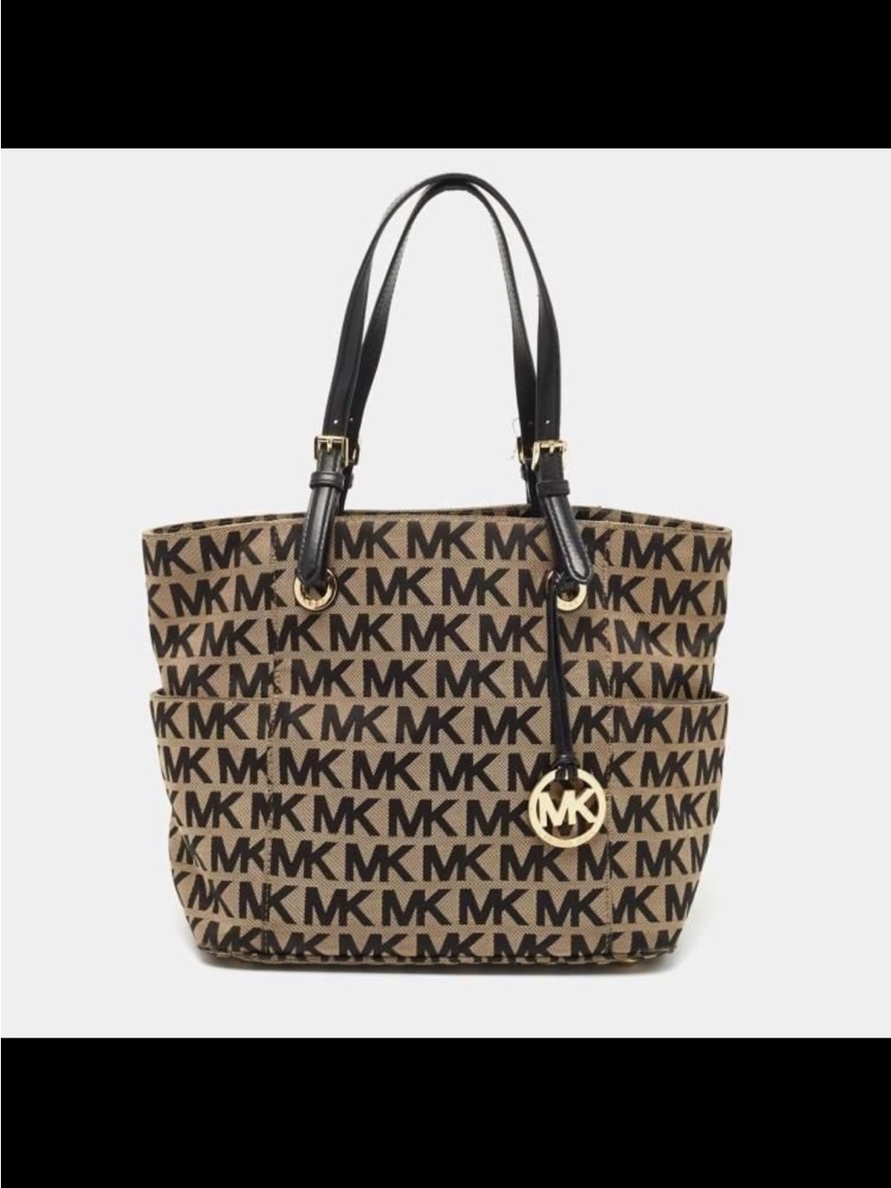 Michael Kors Tan/Brown MK Signature Tote with Black Handles